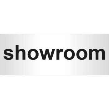 Aluminium deurbordje bedrukt met tekst showroom - 130 mm x 50 mm x 0,5 mm - Deur tekstbordje showroom - Promessa-Design.