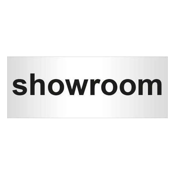 Aluminium deurbordje bedrukt met tekst showroom - 130 mm x 50 mm x 0,5 mm - Deur tekstbordje showroom - Promessa-Design. Aluminium deurbordje bedrukt met tekst showroom - 130 mm x 50 mm x 0,5 mm - Deur tekstbordje showroom - Promessa-Design.