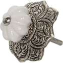 Clayre & Eef Deurknop Ø 5 cm Wit Aluminium Rond Bloem Meubelknop