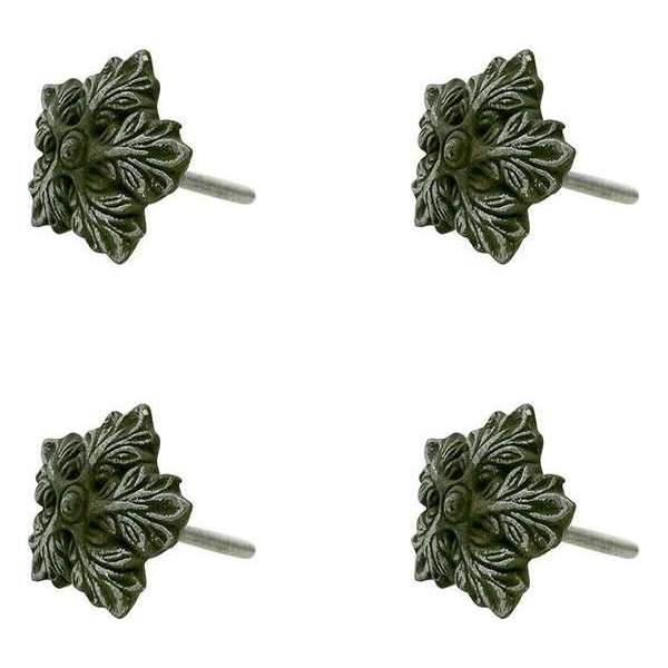 Clayre & Eef Deurknop Set van 4 5*5*3 cm Groen Keramiek Blaadjes Meubelknop Clayre & Eef Deurknop Set van 4 5*5*3 cm Groen Keramiek Blaadjes Meubelknop