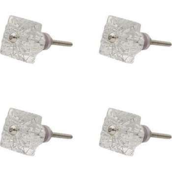 Clayre & Eef Deurknop Set van 4 4*4*4 cm Transparant Glas Vierkant Meubelknop