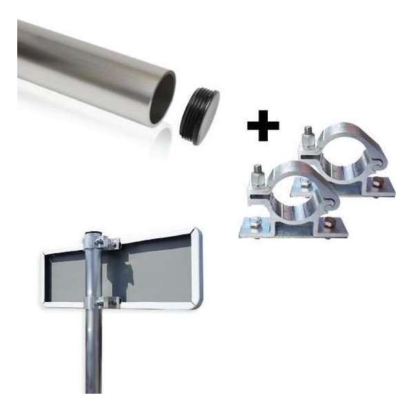 Aluminium paal 150cm + paalbeugels + paaldop | Complete set geschikt voor parkeerbord met dubbel omgezette rand Aluminium paal 150cm + paalbeugels + paaldop | Complete set geschikt voor parkeerbord met dubbel omgezette rand