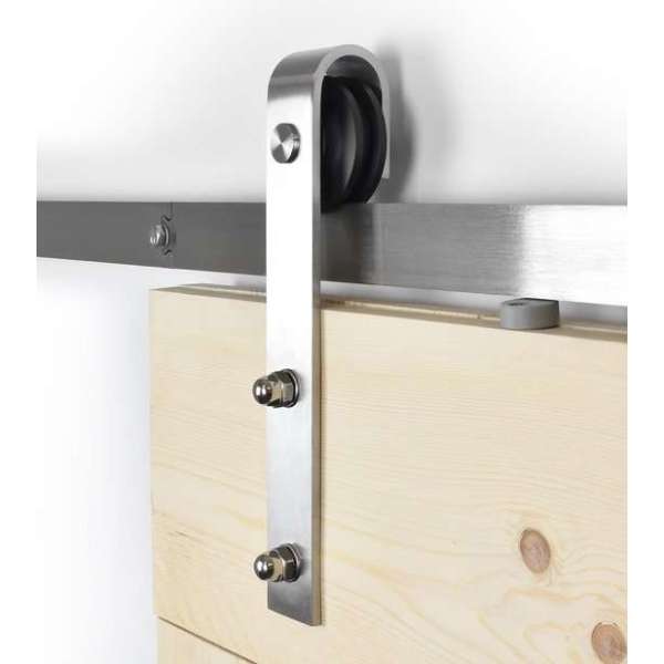 Barnwoodweb - Schuifdeursysteem Recht RVS - Complete set - 200 cm rail - RVS Barnwoodweb - Schuifdeursysteem Recht RVS - Complete set - 200 cm rail - RVS