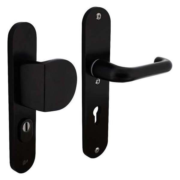 Intersteel Veiligheidsbeslag SKG*** greep/kruk profielcilinder 72 mm met kerntrekbeveiliging aluminium zwart Intersteel Veiligheidsbeslag SKG*** greep/kruk profielcilinder 72 mm met kerntrekbeveiliging aluminium zwart