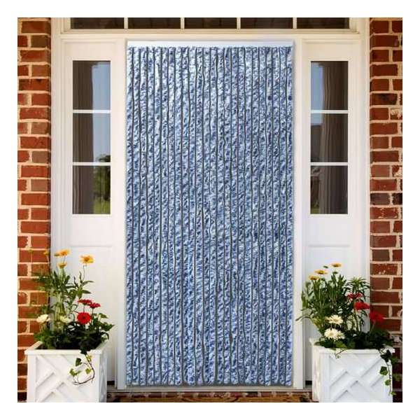 vidaXL Vliegengordijn 100x220 cm chenille blauw. wit en zilver