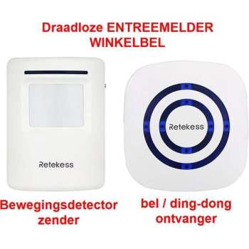 RETEKESS - Draadloze ENTREEMELDER - Toegangsmelder - WINKELBEL - Geschikt voor winkels en woonhuizen - complete set