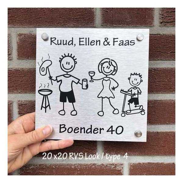 Naambordje Familie - RVS - 20 cm x 20 cm - keuze uit verschillende figuurtjes Naambordje Familie - RVS - 20 cm x 20 cm - keuze uit verschillende figuurtjes