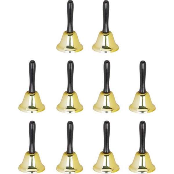 relaxdays Set 10x tafelbel - handbel - schoolbel - houten handvat