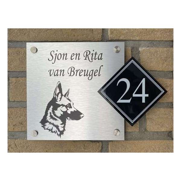 Naambordje voordeur Duitse herders hond rvs look Naambordje voordeur Duitse herders hond rvs look