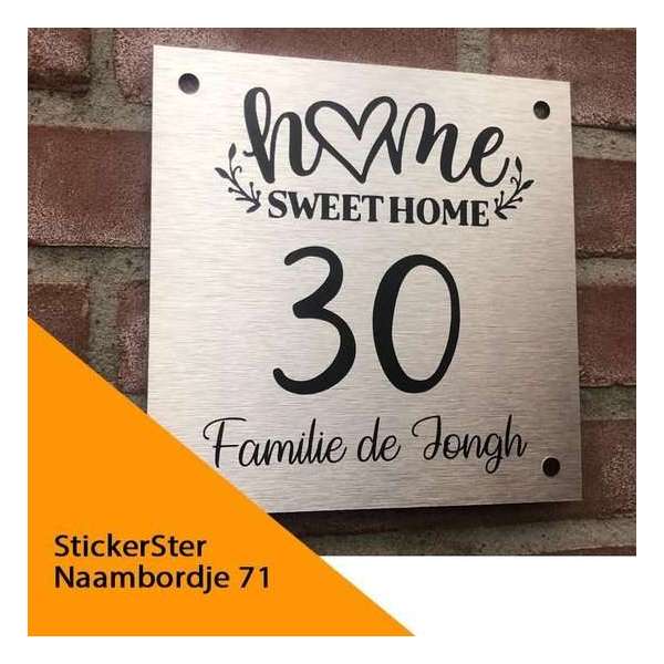 Naambordje voordeur 20 x 20 cm RVS look Home Sweet Home Naambordje voordeur 20 x 20 cm RVS look Home Sweet Home