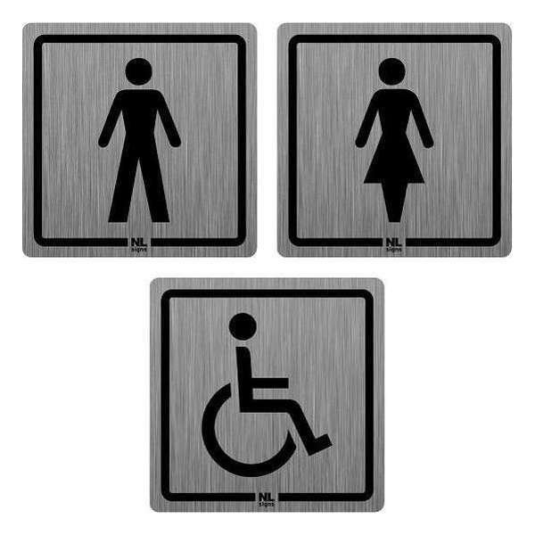 WC bord RVS SET man-vrouw-mindervaliden 10x10 cm zelfklevend WC bord RVS SET man-vrouw-mindervaliden 10x10 cm zelfklevend