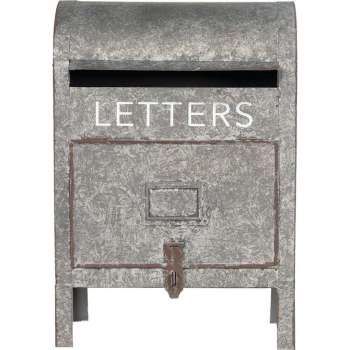 Clayre & Eef Brievenbus Muur 28*16*40 cm Grijs Metaal Rechthoek Letters Wandbrievenbus Brievenbus Hangend