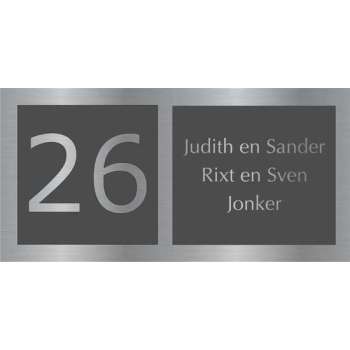 naambordje voordeur - rvs look aluminium met donkergrijze kleurendruk - 20x12cm