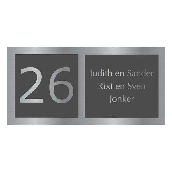 naambordje voordeur - rvs look aluminium met donkergrijze kleurendruk - 20x12cm naambordje voordeur - rvs look aluminium met donkergrijze kleurendruk - 20x12cm