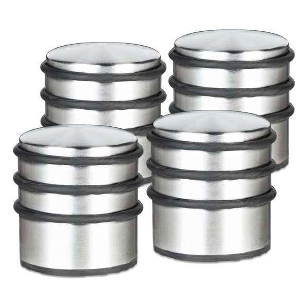 Relaxdays 4 x deurstopper hoog - deurbuffer zwaar - rubberen ring - vloermodel - zilver Relaxdays 4 x deurstopper hoog - deurbuffer zwaar - rubberen ring - vloermodel - zilver