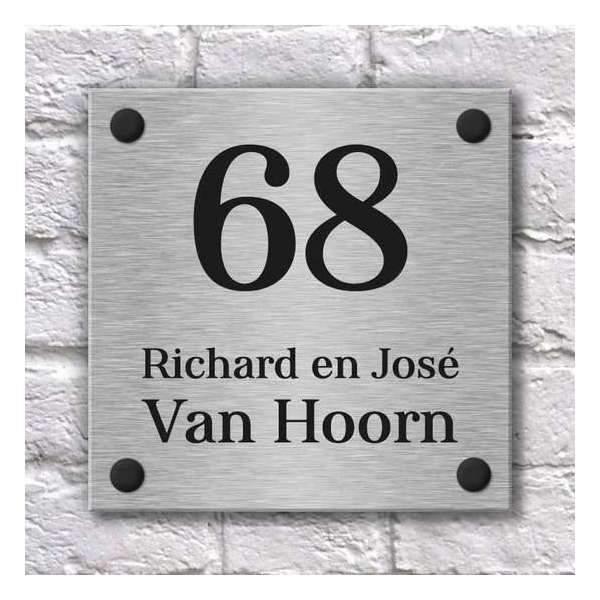 Kunststof Naambord – Naambord RVS Look 15x15 cm – Naambordje voordeur - Gegraveerd naambord – Zelf ontwerpen Kunststof Naambord – Naambord RVS Look 15x15 cm – Naambordje voordeur - Gegraveerd naambord – Zelf ontwerpen
