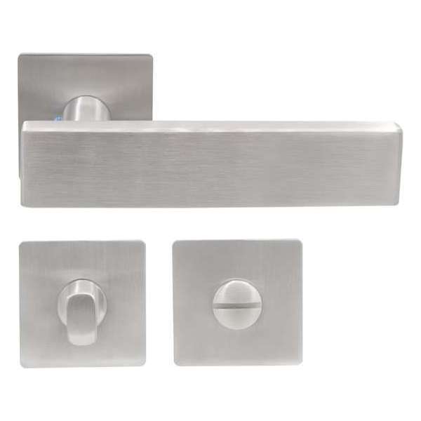 Slotman Solutions Deurklink vierkant RVS op vierkante magneet rozet met toilet-/badkamersluiting - Deurkruk Slotman Solutions Deurklink vierkant RVS op vierkante magneet rozet met toilet-/badkamersluiting - Deurkruk