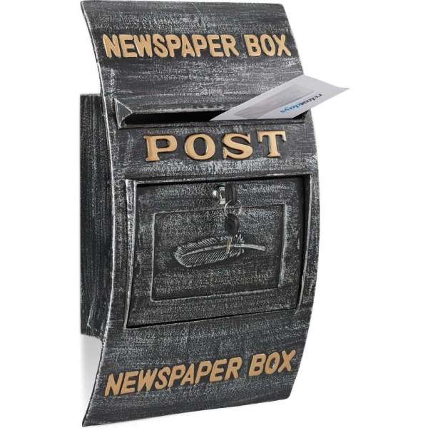 Relaxdays brievenbus antiek - wandbrievenbus met slot - postkast - muurbrievenbus - zwart Relaxdays brievenbus antiek - wandbrievenbus met slot - postkast - muurbrievenbus - zwart