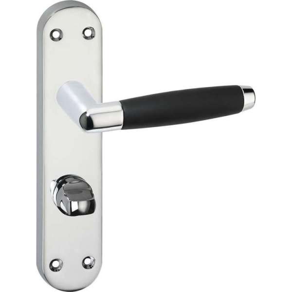 Impresso Swindon Deurklink – Deurbeslag – Ovaal – Deurschild met Toiletsluiting – Deurkruk Zwart – Chroom Impresso Swindon Deurklink – Deurbeslag – Ovaal – Deurschild met Toiletsluiting – Deurkruk Zwart – Chroom