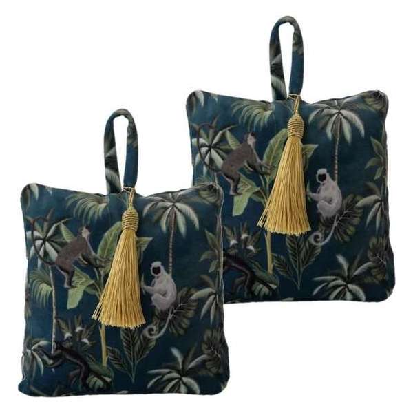 2x stuks fluwelen deurstoppers 18 cm apen/gibbons print - Deur vastzetter - Deurstop 2x stuks fluwelen deurstoppers 18 cm apen/gibbons print - Deur vastzetter - Deurstop
