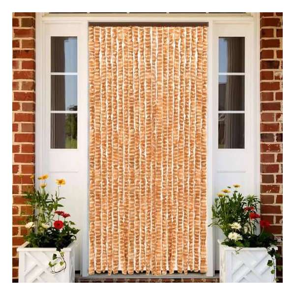 vidaXL Vliegengordijn 90x220 cm chenille oker en wit vidaXL Vliegengordijn 90x220 cm chenille oker en wit