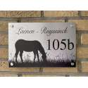 Naambordje voordeur paard in het gras rvs look