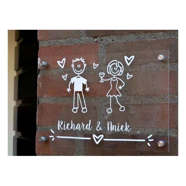 Naambord Familie - 20 cm x 30 cm - helder plexiglas/witte opdruk - keuze uit diverse figuurtjes Naambord Familie - 20 cm x 30 cm - helder plexiglas/witte opdruk - keuze uit diverse figuurtjes
