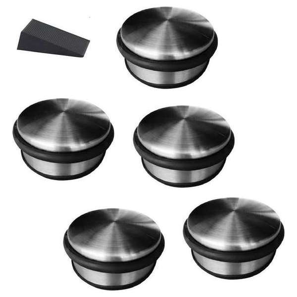 5x RVS deurstopper rond incl deurwig - 4,5 x 11 cm - 1 kg - deurstop 5x RVS deurstopper rond incl deurwig - 4,5 x 11 cm - 1 kg - deurstop