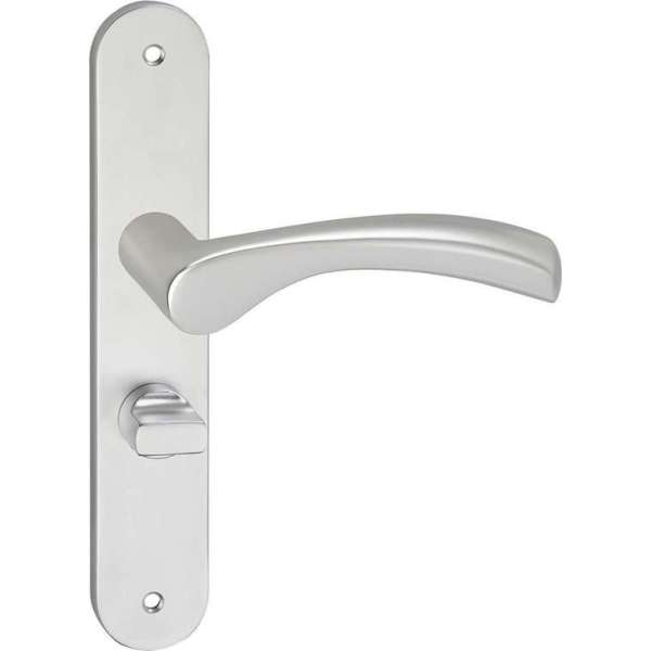 Impresso Oxford Deurklink – Deurbeslag – Ovaal – Deurschild met Schroeven en Toiletsluiting – Gebogen Deurkruk – Aluminium Impresso Oxford Deurklink – Deurbeslag – Ovaal – Deurschild met Schroeven en Toiletsluiting – Gebogen Deurkruk – Aluminium