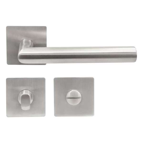 Slotman Solutions Deurklink RVS op vierkante magneet rozet met toilet-/badkamersluiting - Deurkruk Slotman Solutions Deurklink RVS op vierkante magneet rozet met toilet-/badkamersluiting - Deurkruk