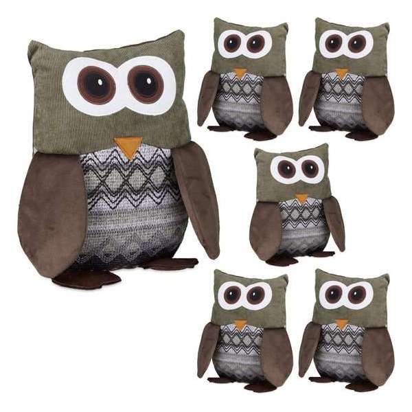 Relaxdays 6x deurstopper uil - deurstop dier - kinderen - van textiel - groot - zand Relaxdays 6x deurstopper uil - deurstop dier - kinderen - van textiel - groot - zand