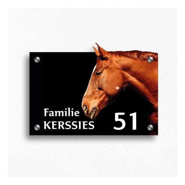 Naambordje Voordeur Paard - 8 mm dik plexiglas Naambordje Voordeur Paard - 8 mm dik plexiglas