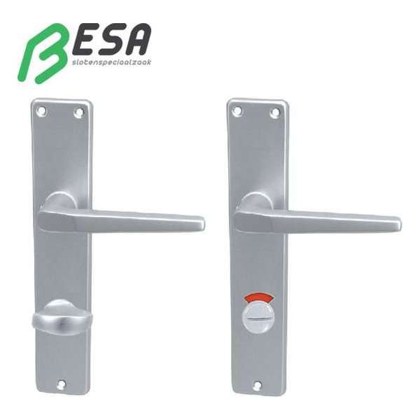 WC deurbeslag 116 rood/wit met krukkenpaar Zilver WC deurbeslag 116 rood/wit met krukkenpaar Zilver