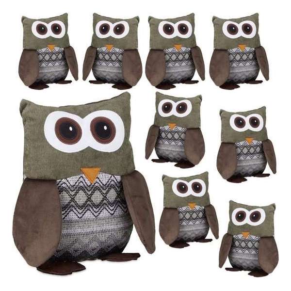 Relaxdays 9 x deurstopper uil - deurstop dier - kinderen - van textiel - groot - zand