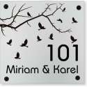 Naambord "Opaal" acrylglas boom + vogels | 20x20 cm