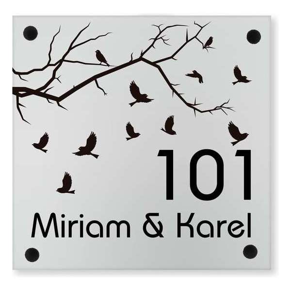 Naambord "Opaal" acrylglas boom + vogels | 20x20 cm Naambord "Opaal" acrylglas boom + vogels | 20x20 cm