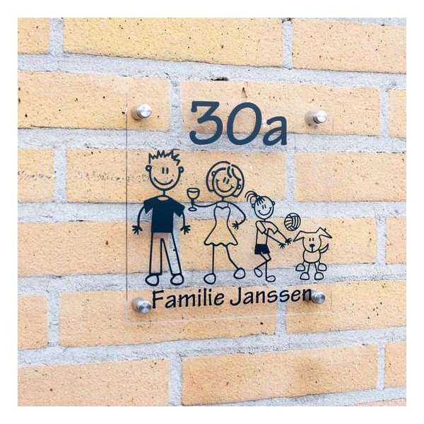 Naambordje Familie - Helder plexiglas - 20 cm x 20 cm - keuze uit diverse figuurtjes Naambordje Familie - Helder plexiglas - 20 cm x 20 cm - keuze uit diverse figuurtjes
