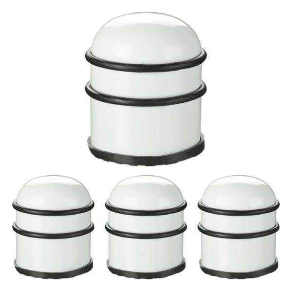 Relaxdays 4x deurstopper rond - deurvastzetter rubber - deurstop rvs - deurbuffer - wit