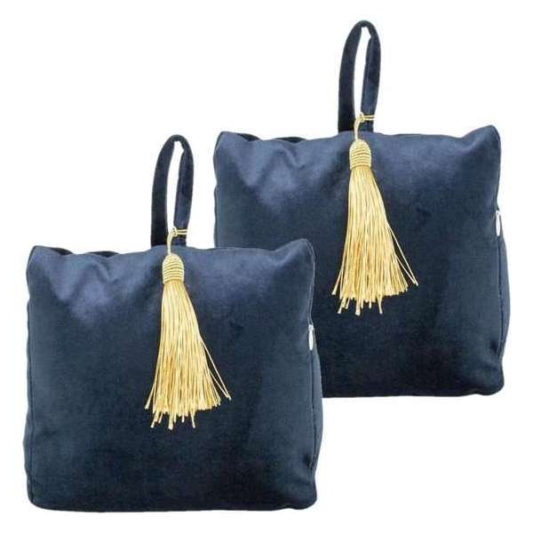 2x stuks fluwelen deurstoppers 18 cm navy - Deur vastzetter - Deurstop 2x stuks fluwelen deurstoppers 18 cm navy - Deur vastzetter - Deurstop