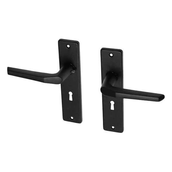 Wovar Zwarte deurklinken met schild SL56 aluminium duimmodel - Per Set Wovar Zwarte deurklinken met schild SL56 aluminium duimmodel - Per Set