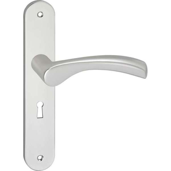 Impresso Oxford Deurklink – Deurbeslag – Ovaal – Deurschild met Schroeven en Sleutelgat – Gebogen Deurkruk – Aluminium