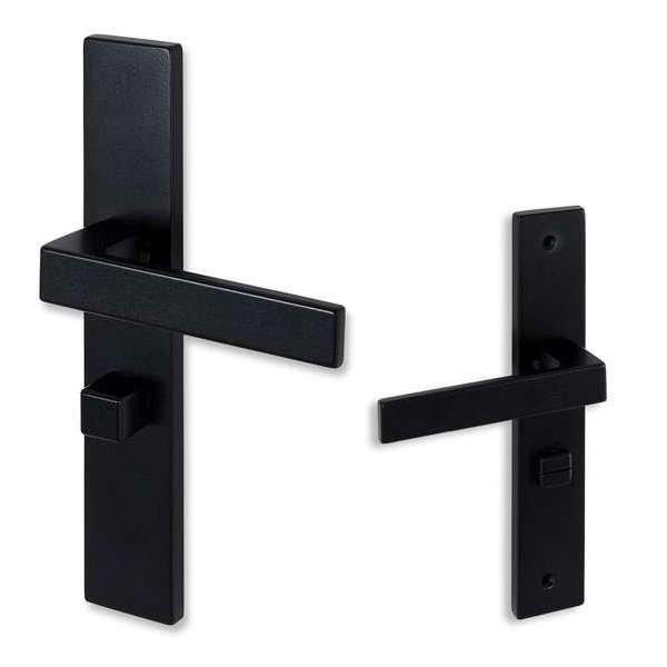 Deurklink met WC slot - 63mm - Eliot serie op schild - mat zwart - complete set Deurklink met WC slot - 63mm - Eliot serie op schild - mat zwart - complete set