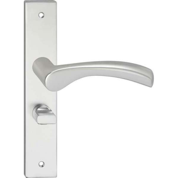 Impresso Oxford Deurklink – Deurbeslag – Vierkant – Deurschild met Schroeven en Toiletsluiting – Gebogen Deurkruk – Aluminium Impresso Oxford Deurklink – Deurbeslag – Vierkant – Deurschild met Schroeven en Toiletsluiting – Gebogen Deurkruk – Aluminium
