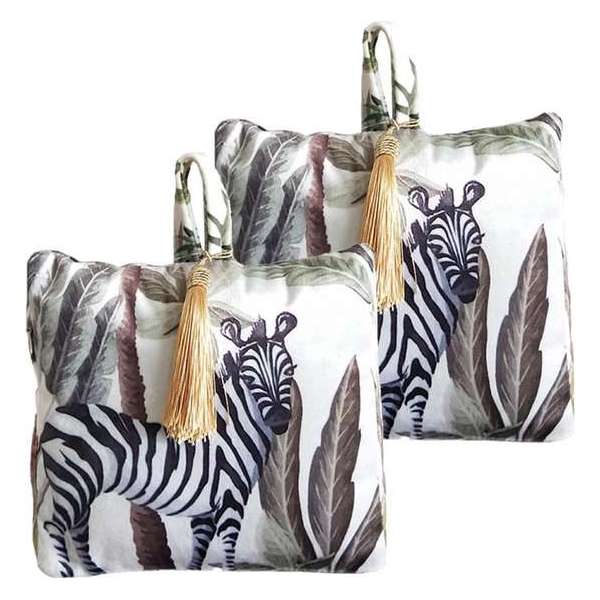 2x stuks fluwelen deurstoppers 18 cm zebra print - Deur vastzetter - Deurstop 2x stuks fluwelen deurstoppers 18 cm zebra print - Deur vastzetter - Deurstop
