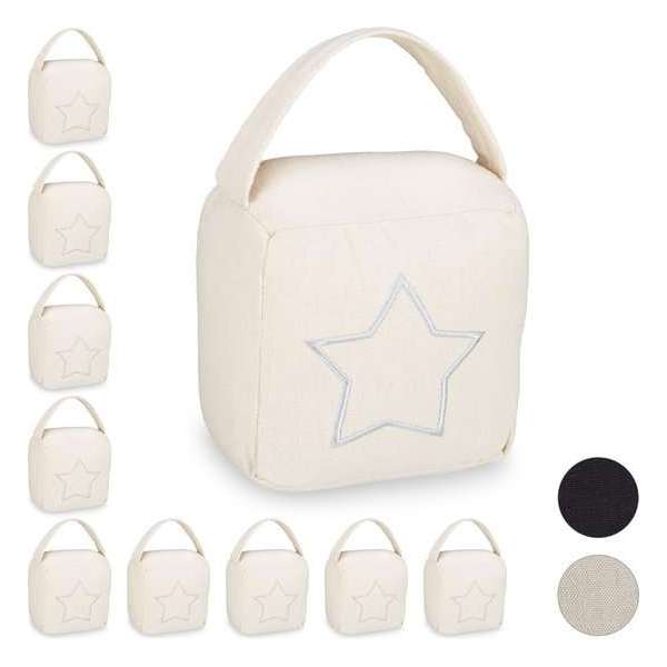 Relaxdays 10 x deurstopper zak - deurstop met ster - handgreep - vintage - modern – beige Relaxdays 10 x deurstopper zak - deurstop met ster - handgreep - vintage - modern – beige