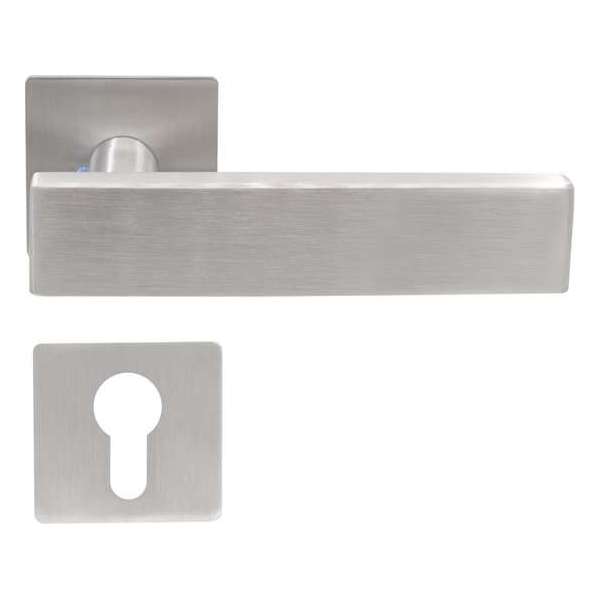 Slotman Solutions Deurklink vierkant RVS op vierkante magneet rozet met cilindergat - Deurkruk Slotman Solutions Deurklink vierkant RVS op vierkante magneet rozet met cilindergat - Deurkruk