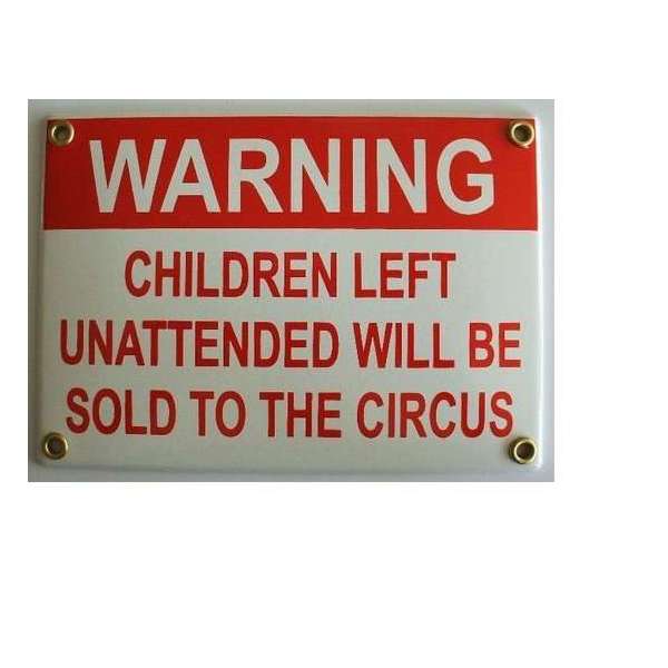 MadDeco - emaille - wandbord - Warning - children - left - unattended .. MadDeco - emaille - wandbord - Warning - children - left - unattended ..