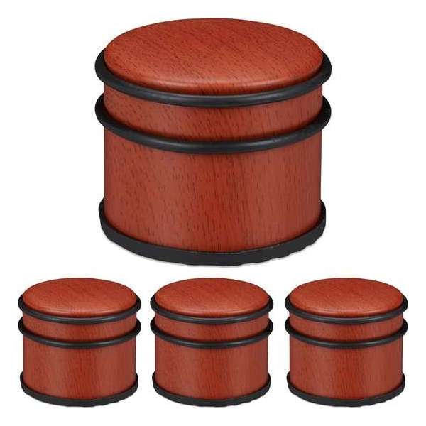 Relaxdays 4x deurstopper binnen - 8 cm hoog - deurvastzetter - houtlook - deurhouder rvs