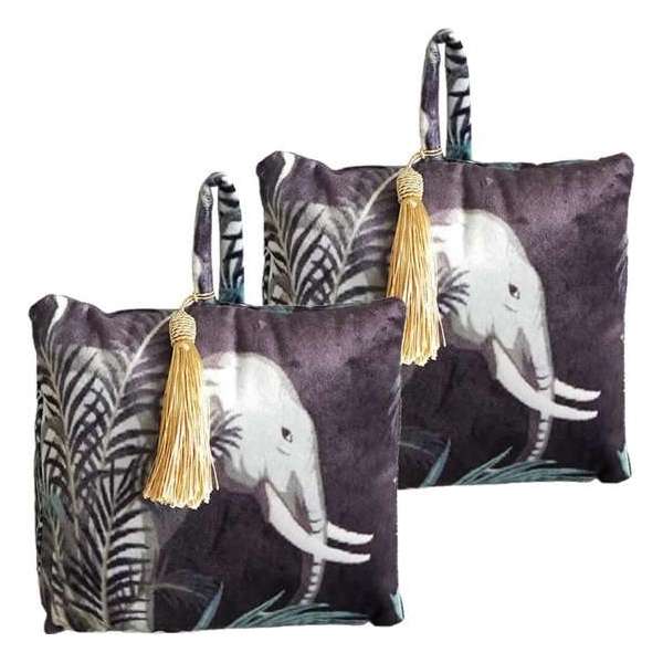 3x stuks fluwelen deurstoppers 18 cm olifant print - Deur vastzetter - Deurstop 3x stuks fluwelen deurstoppers 18 cm olifant print - Deur vastzetter - Deurstop