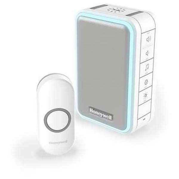 Honeywell Draadloze draagbare deurbel met halo, volumeregeling en drukknop Honeywell Draadloze draagbare deurbel met halo, volumeregeling en drukknop